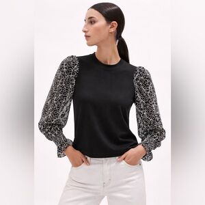 ME+EM Black Top with Statement Puff Sleeves | Size US 4 | Worn once